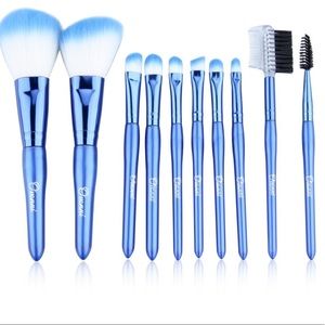 Ovonni 10PC Metallic Blue Makeup Brush Set